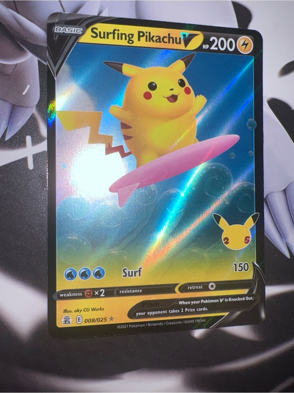 Pokemon Surfing Pikachu V Card - Yellow & Pink
